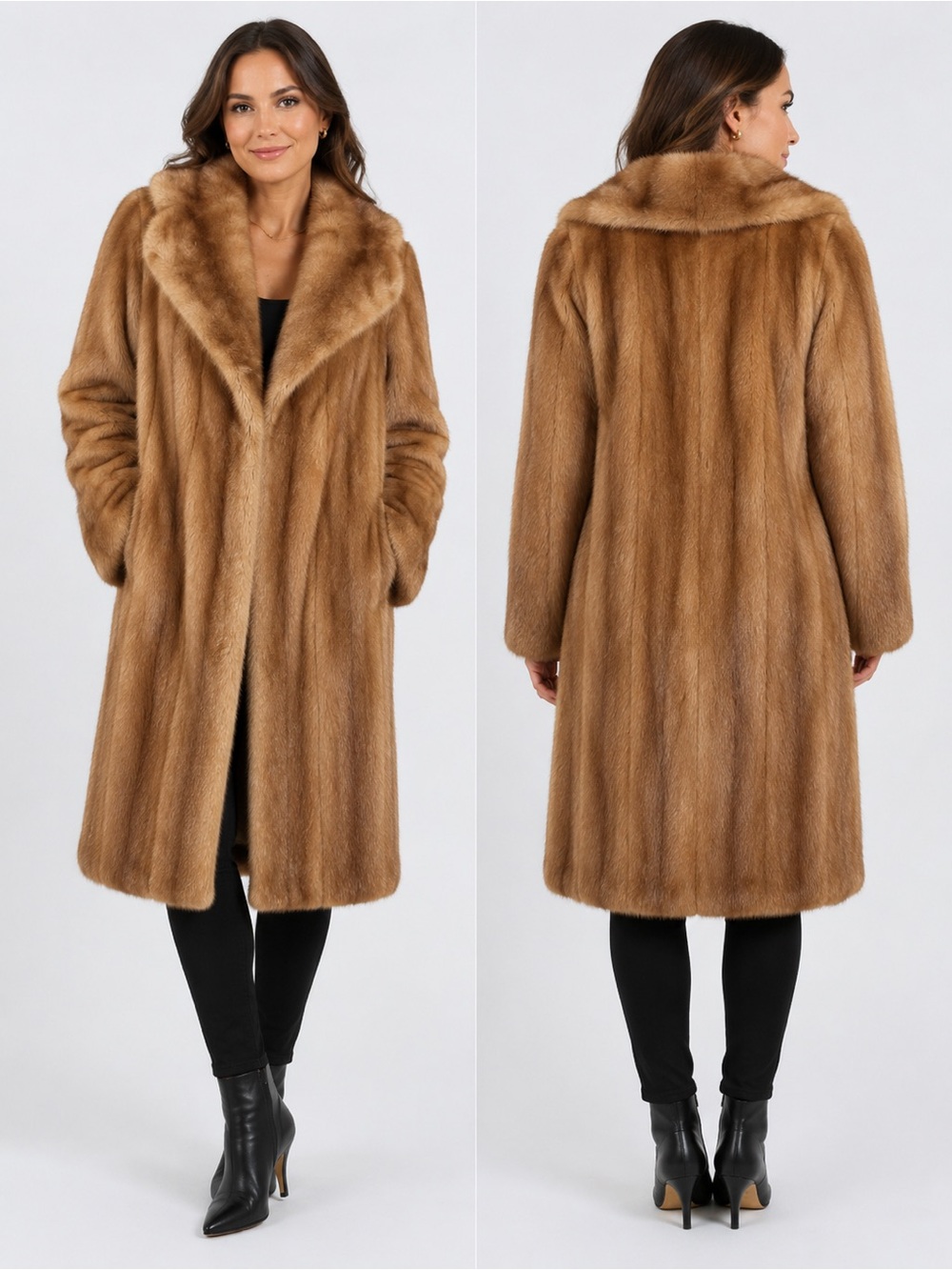 Vintage Fur Coat Women's Light Brown Mid-Length Mobwife Style Mink
